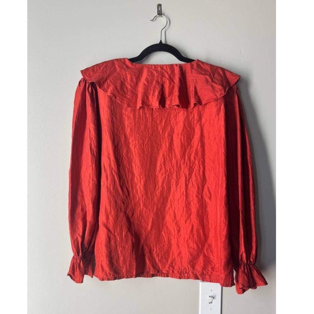 Carlton Sport Vintage 100% Silk Ruffle Blouse M Old Money Preppy Academia 80s - Picture 2 of 5
